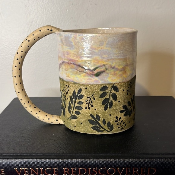 Minty Mountain Pottery Two Tone Pearlescent Sunrise Dancing Leaves Handmade Mug - Picture 3 of 8